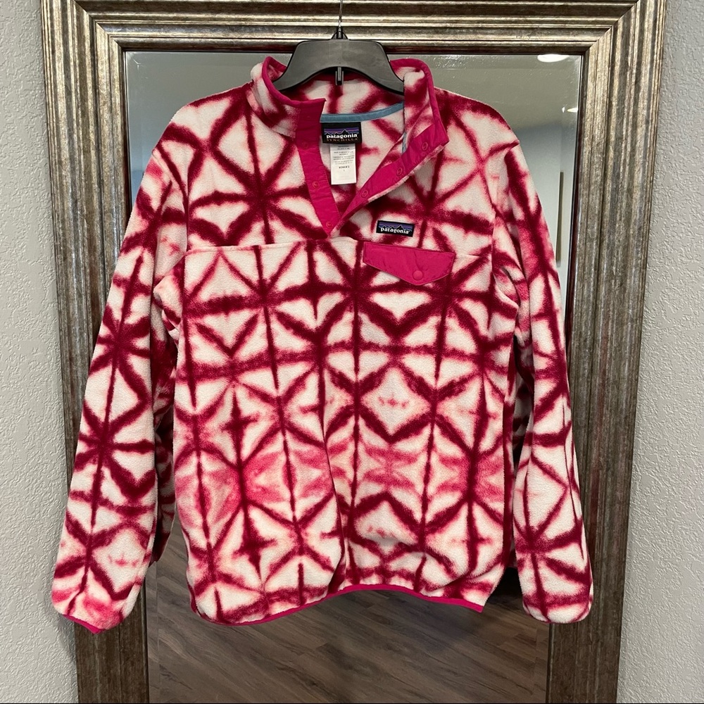 Patagonia Pink Tie-Dye Synchilla Snap-T Fleece Sz L